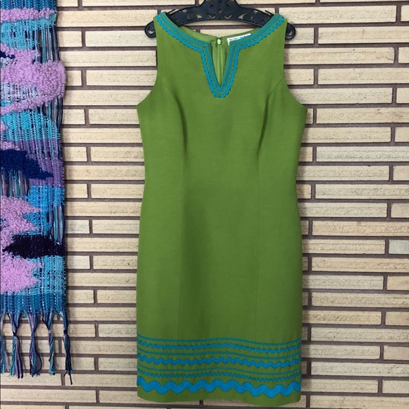 Vintage Style Olive Linen Blend Shift Dress - Chetta B - Size 10 - Midi Dress - Picture 2 of 15